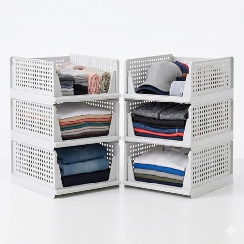 6 Pack Folding Stackable Wardrobe Drawer Storage Organiser by Unknown