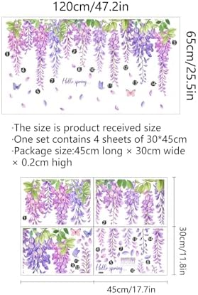Hanging Green Vine Wall Decals,Succulent Plants Wisteria Floral Flowers Butterflies Birds Wall Stickers, Self-Adhesive Vinyl Removable Living Room Sofa TV Wall Decor - Image 2