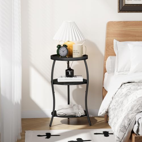 YINMIT 3 Tier Small Round Side Table, Black Compact End Table with Tray Top - Image 4