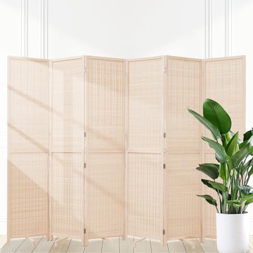 Bamboo Room Divider 67"6 Panel,Wooden Frame Freestanding Wall Divider,Beige by JVVMNJLK