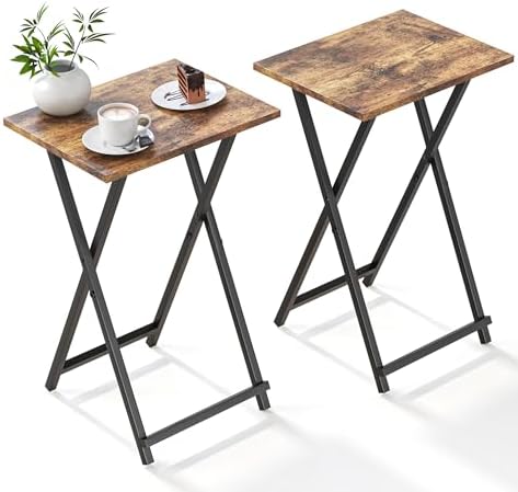 Acovy Foldable TV Trays, Small Folding Table, TV Trays Set of 2, TV Dinner Tray, Side Table for Bed, Couch, Portable Easy to Move, Brown by Acovy