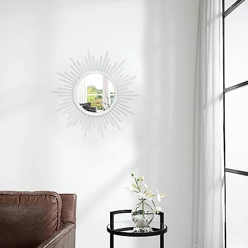 Sunburst Wall Mirror Spoked Home Circle Wall Art Mirror Classic Metal Modern Hanging Mirror, Decor Living Room Bathroom Bedroom Entryway Vanity Office Hallway Housewarming Large 16" White - Image 4