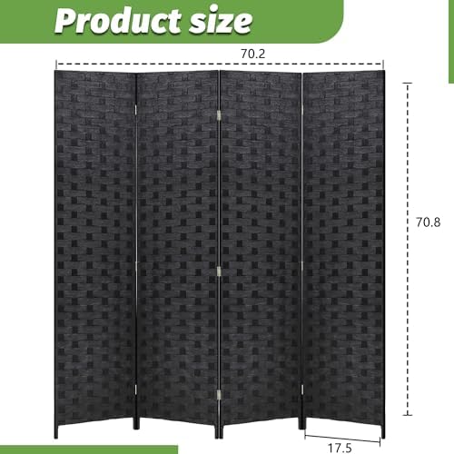 FDW 4-Panel Folding Room Divider | 6ft, Coal Black | Light & Portable - Image 7