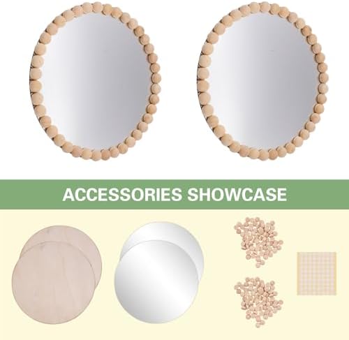 2 Set Boho Mirror Wall Décor DIY Kit, 8" Round Glass Mirror with Wood Beads, Rustic Farmhouse Decorative Wall Art for Living Room, Bedroom, Entryway (Assembly Required) - Image 5