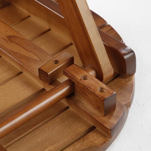Outdoor Small Table, Round Folding Wooden Patio Side Table Furniture End Table for Adirondack Chair, Balcony, Porch, No Assembly Required, Brown - Image 6