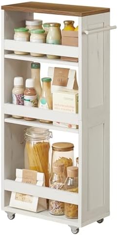 VASAGLE 4-Tier Slide-Out Storage Cart, Slim Kitchen Cart with Wheels by Unknown
