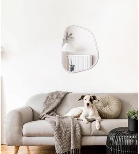 Asymmetrical Mirror Irregular Oval Wall Mirror Modern Wood Frame Unique Shape Wall Mounted Vanity Artistic Mirror Decorative for Living Room Bedroom Bathroom Entryway 16"x12" - Image 3
