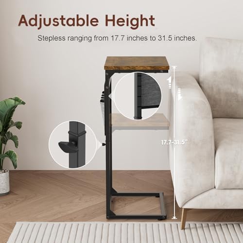Vagusicc C Shaped End Table, Small Side Table for Couch, Adjustable Height Sofa Table with Metal Frame for Living Room, 33'' Tall Side Table for Couch, Bedroom, Bedside, Rustic Brown and Black - Image 4