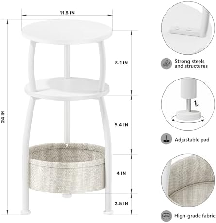 Small Round Side Table for Living Room with Storage Basket, 11.81in - Image 3