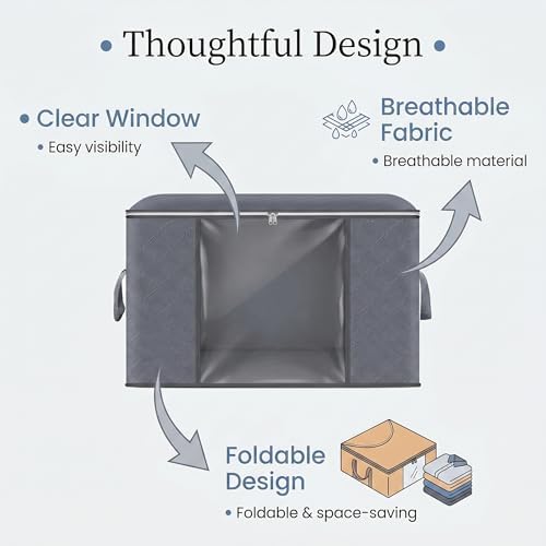 Large Storage Bags, 8 Pack Clothes Storage Bins Foldable Closet Organizers Storage Containers with Reinforced Handle for Clothing, Blanket, Comforters, Bed Sheets, Pillows and Toys (Gray) - Image 5