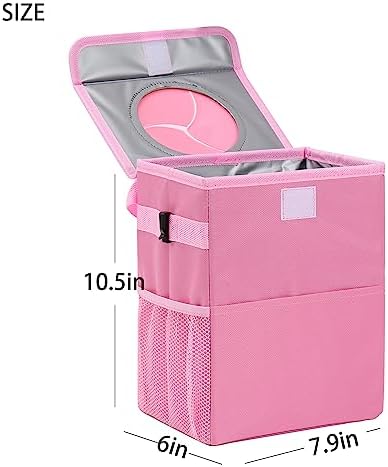 AOKJOY Car Garbage can with lid Leak Proof Vehicle Trash Can 3 Storage Pockets Hanging Waterproof car Trash Bag for SUV Pink - Image 2