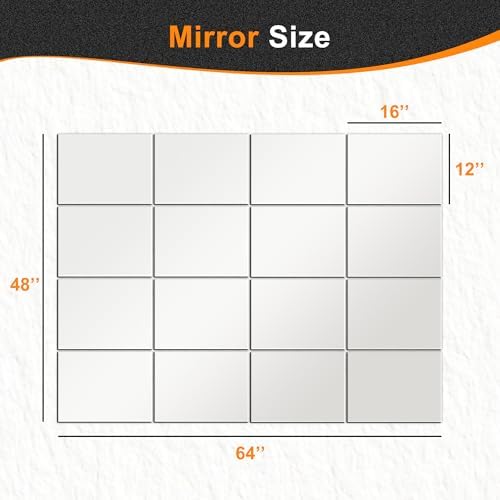 Home Gym Mirror Tiles, 16x12'', 16-Piece, Large Square Workout Mirrors - Image 3