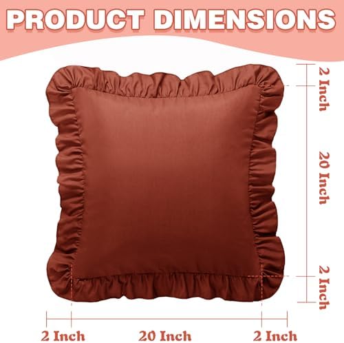 KKJIAF 2 Pack Ruffle Pillow Cases 20x20 Inches, Dusty Orange - Image 3
