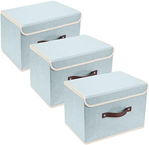 TYEERS Collapsible Storage Boxes, Washable Fabric Storage Bins with Lids, 14.9x9.8x9.8 inches, 3 Pack, Aqua Spring by StorageOrganization