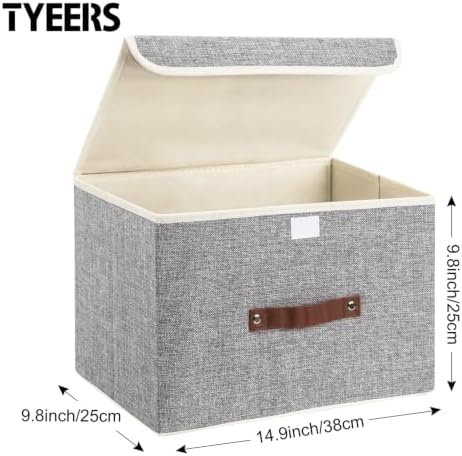 TYEERS Collapsible Storage Boxes, Washable Fabric Storage Bins with Lids, 14.9x9.8x9.8 inches, 2 Pack, Gray - Image 2