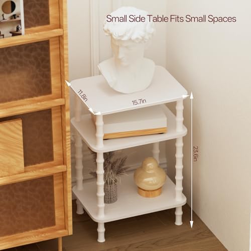 Side Table,Living Room End Tables with 3-Tier,Small Nightstand Table for Small Spaces,Sofa Side,Bedside, Bathroom,Coffee Table,Modern Bedside Table,Stable Frame,Easy Set Up (White) - Image 5