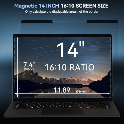Mamol Magnetic Laptop Privacy Screen 14 inch ,16:10 Aspect Removable Anti Glare Protector Blue Light Privacy Screen Filter,Filter Shield Compatible with HP/Dell/Acer/Asus/Samsung/Lenovo/Thinkpad Envy - Image 2
