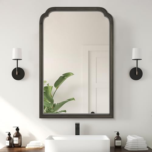 WallBeyond Wooden Framed Wall Mirror, Natural Wood Bathroom Vanity Mirror for Entryway, Living Room or Bedroom Home Decor Vertical or Horizontal Hanging [24" x 36" Black] by WallBeyond