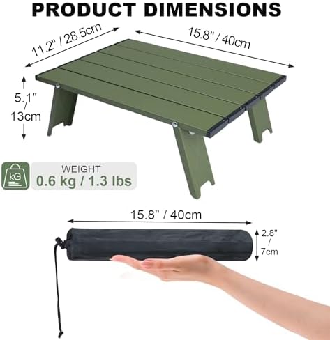 Small Folding Camping Table, Mini Low Portable Beach Tables, Green - Image 3