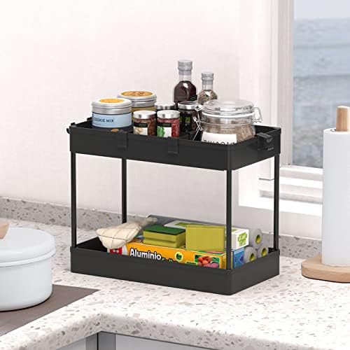 SPACELEAD 3 Tier Rolling Cart with Wheels, Storage Craft Art Trolley Organizer Serving, 3 Hanging Baskets Easy Assembly, for Office, Bathroom，Living Room, Kitchen, Black - Image 5