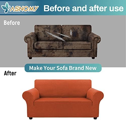 Asnomy Stretch Couch Covers Washable,loveseat Cover Slipcovers,Pumpkin - Image 7