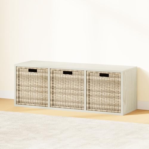 IOTXY DIY Modular Cubby Bookcase - Stackable 3-Cube Open Bookshelf, Oak - Image 2