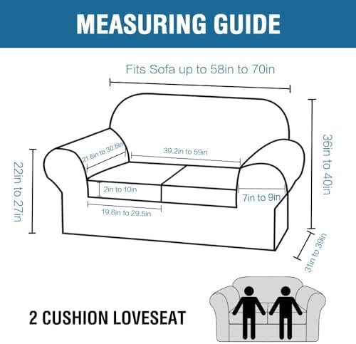 H.VERSAILTEX 3 Piece Stretch Sofa Covers for 2 Cushion Loveseat Couch Covers for Living Room (Base Cover Plus 2 Seat Cushion Covers) Thicker Jacquard Fabric (Medium Sofa, Cream) - Image 2