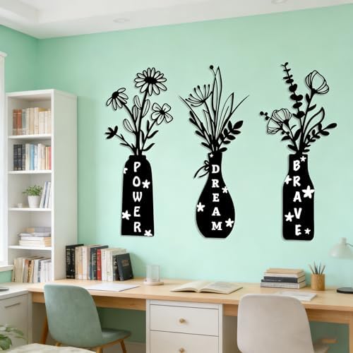 3 Pack Floral Vase Wall Decals - Power Dream Brave Inspirational Stickers, Removable Black Vinyl Wall Art for Bedroom, Living Room, Home Office, Apartment Dorm Decor - Image 6