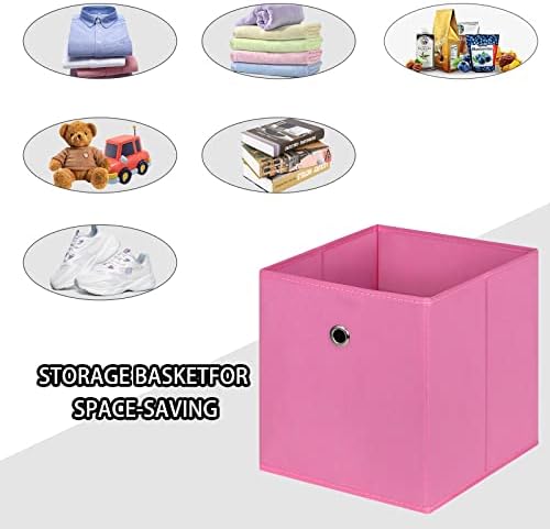 Foldable Storage Cubes Bins ,11 Inch Cloth Storage Cube Fabric Storage Box Cubes Organizer Baskets with Handles for Home Organizer Set of 3 (Pink) - Image 3