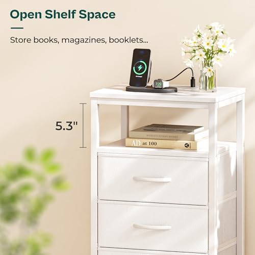 Huuger Nightstand with Charging Station, 27.6 Inch Bedside Table,Side Table - Image 5