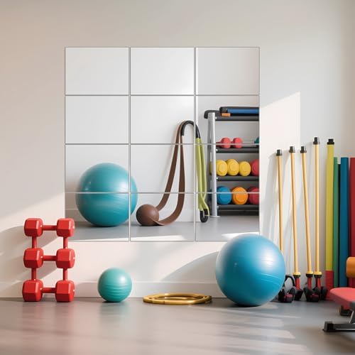 Wall Mirror Tiles, 16" x 12" x 12PCS Home Gym Mirror Tiles Frameless Glass by Ruomeng