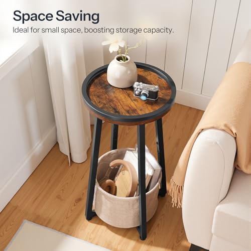 HOOBRO Small Round Side Table, 2-Tier Round Sofa End Table, Compact Nightstand with Cotton Linen Storage Basket, for Small Space, Living Room, Bedroom, Dorm, Rustic Brown BF183BZ01 - Image 5