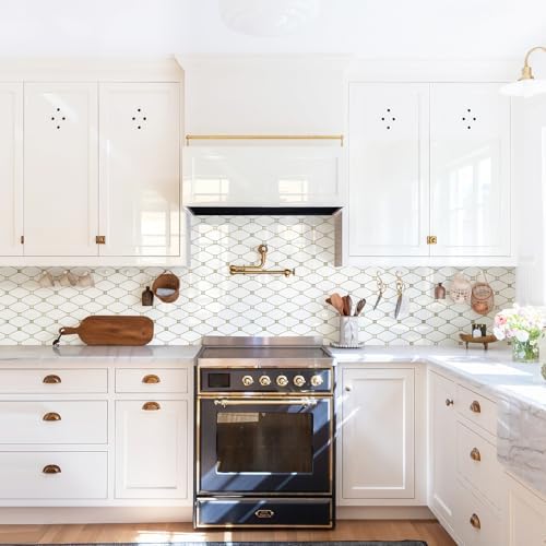 STICKGOO 1 Sheet Peel and Stick Backsplash, Glossy White PVC Mixed Metal Gold Kitchen Backsplash, Stick on Wall Tiles for Kitchen, Bathroom, RV - Image 3