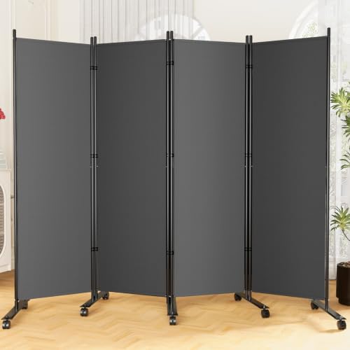 SUNALLY Room Divider Privacy Screens, 4 Panels Dividers with Wheels, Grey by SUNALLY