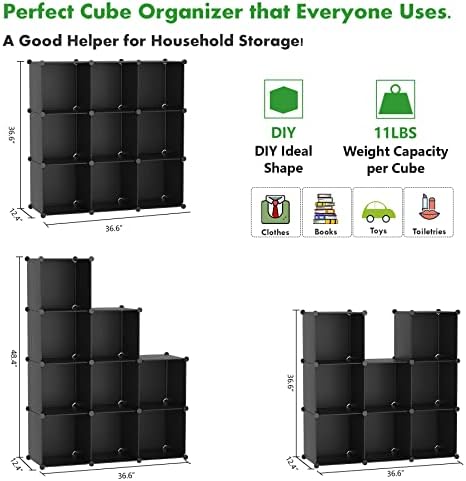 C&AHOME Cube Storage Organizer, 9-Cube Bookcase, Closet Cabinet Black - Image 6