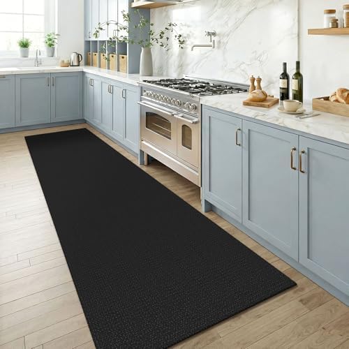 KOZYFLY Runners for Hallways 3x8 ft Washable Kitchen Runner Non Slip Rubber Backed Hall Runners Cotton Entryway Runner Rugs Floor Carpet for Indoor Backdoor Bedroom Kitchen, Black/Dark Grey - Image 2