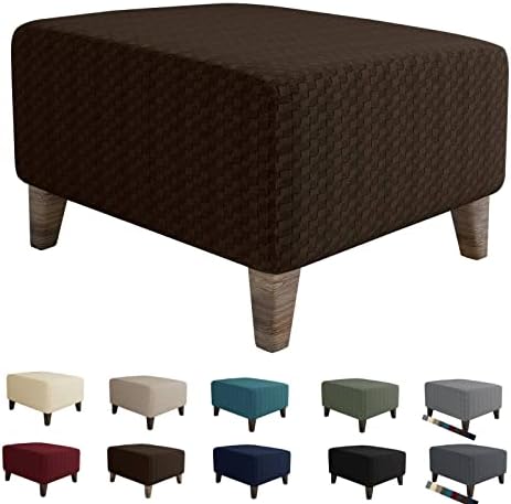 MAXIJIN Jacquard Ottoman Cover Slipcovers Folding Storage Stool Furniture Protector Cover Soft Thick Rectangle Foot Rest Slipcover with Elastic Bottom (Ottoman Large, Dark Coffee) by MAXIJIN