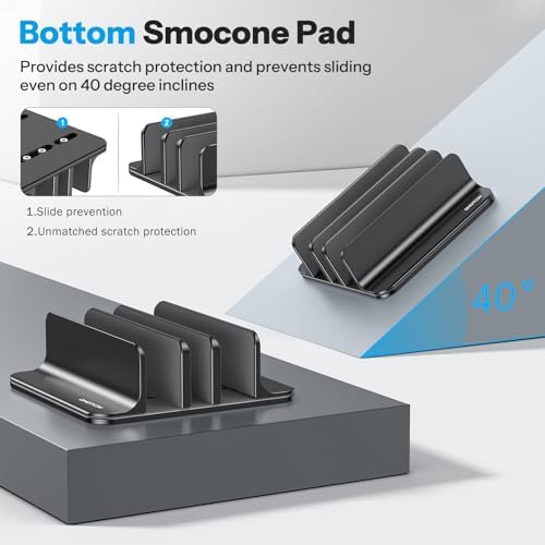 OMOTON 3-Slot Multiple Vertical Laptop Stand, Fits All MacBook, Black - Image 3