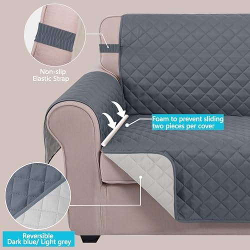 U-NICE HOME Large Sofa Cover Reversible Couch Cover, Dark Blue/Light Grey - Image 3