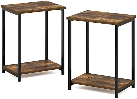 Furinno Simplistic 2-Tier Metal Frame Side Table, Set of 2, Amber Pine - Image 5
