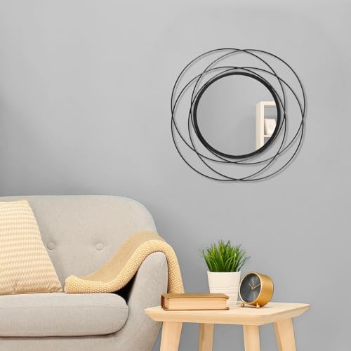 Black Circle Mirror Wall Decorative Metal Mirror Art Small Round Wall-Mounted Mirror Home Wall Decor for Bedroom Living Room Bathroom Entryway 16” x 16” - Image 3