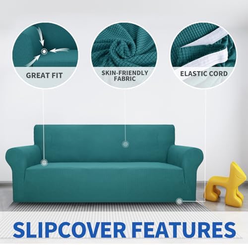 MAXIJIN Stretch Loveseat Sofa Slipcovers 1 Piece Love Seat Couch Covers for 2 Cushion Couch Non Slip Sofa Cover Washable Dog Cat Proof Furniture Protector Pet Friendly (Loveseat, Peacock Teal) - Image 4