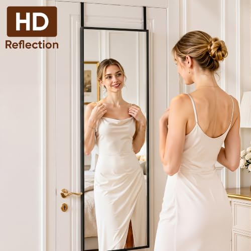 Suidia Full Length Mirror Over the Door&Wall Mounted, 58"x19" Door Mirror with Aluminum Alloy Frame, HD Shatterproof, No-Drill, Hanging Mirrors for Bedroom, Bathroom, Dorm, Closet, Rect, Black - Image 4