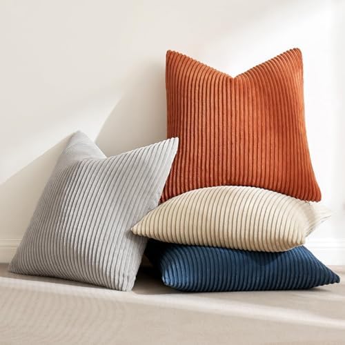 MIULEE Soft Corduroy Decorative Throw Pillow Covers Blue-Yellow 20x20 - Image 7