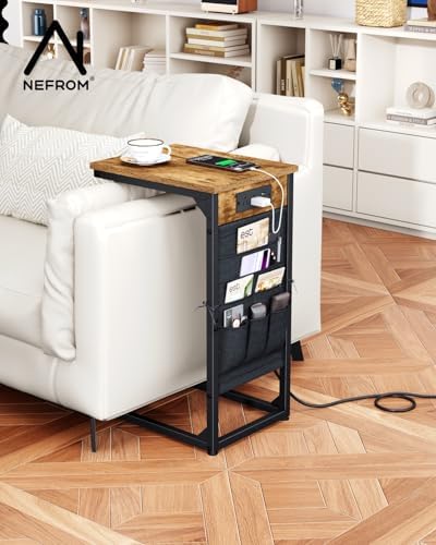 C-Shaped End Table with Fast-Charging Station, Small Couch Side Table with Storage Bag, Sofa TV Tray Table for Living Room, Bedroom, Bedside ET-BR-1 - Image 5
