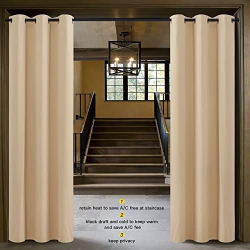 NICETOWN Sound Barrier Door Curtain, Laundry Room Divider for Office, Vintage and Sliding Room, Room Dividers Ideas for Loft, Dorm, Hotel, Living Room (Biscotti Beige, 1 Pack, 8ft Tall x 5ft Wide) - Image 2