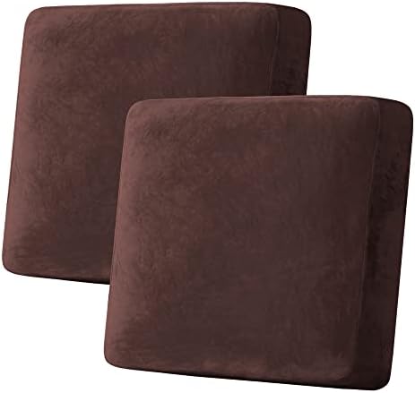 H.VERSAILTEX Velvet Stretch Couch Cushion Cover Plush Cushion Slipcover for Chair Loveseat Sofa Cushion Furniture Protector Seat Cushion Sofa Cover (2 Piece Large Sofa Cushion Covers, Brown) by HVERSAILTEX