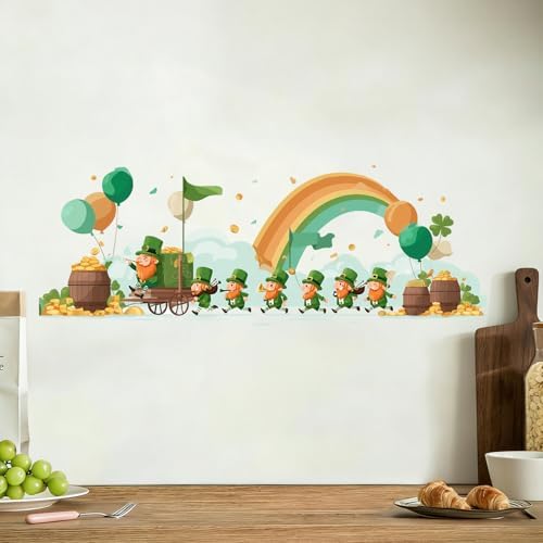 ANNA QUEEN St Patrick’s Day Leprechaun Wall Decals Peel and Stick Lucky Irish Leprechaun Rainbow Wall Stickers Removable Vinyl Holiday Wall Decor for Kids Room Party Decoration - Image 3