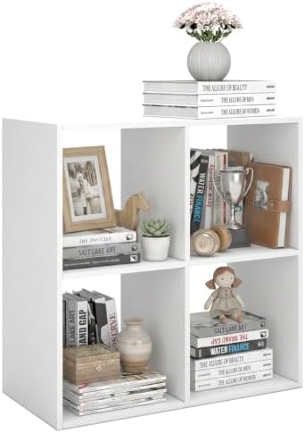 WannabeMyself【Sturdy Build&Easy Assembly】 4 Cube Storage Organizer with Anti-Tipping Kits,Reversible Open Back Book Shelf, Bookcase for Living Room,Bedroom,Entrance Hall,Office,24.1×11.4×24.1,White by WannabeMyself