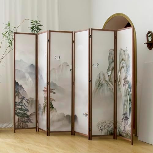 6 Panel Room Divider, 5.6 ft Tall Blackout Folding Privacy Screen - Freestanding Partition Wall with Double-Sided Patterns, Ink-wash Mountain Landscape for Home Office (67" H x 94.5" W) - Image 3